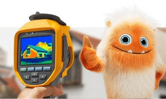 La mascotte d'Omeo ( le yeti ) a côté d'une caméra thermique