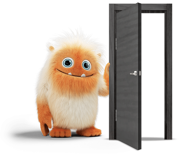 mascotte à coté d'une porte