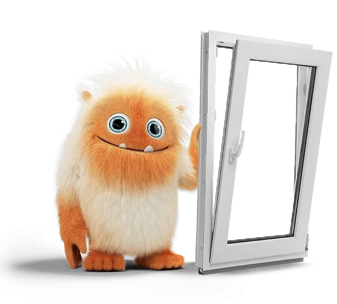 mascotte Oméo avec une fenêtre