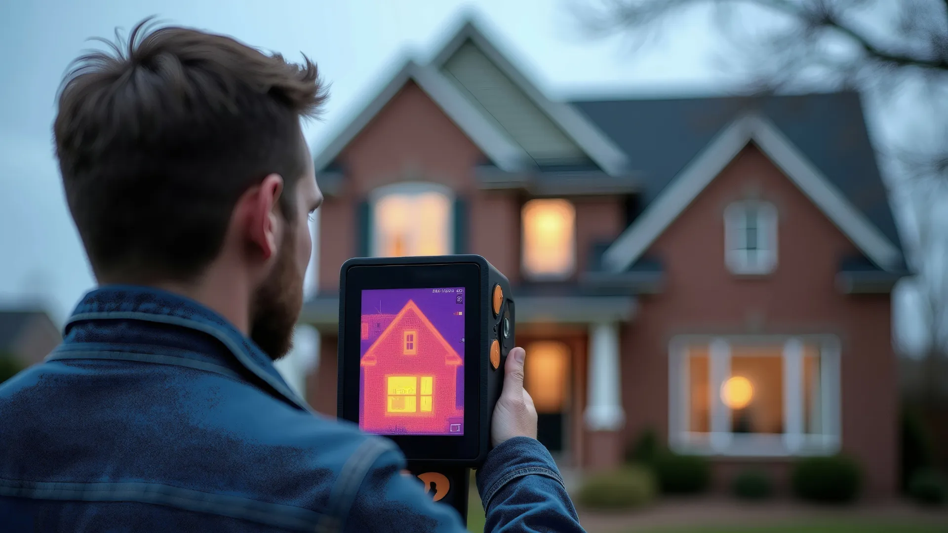 Technicien Oméo en train de réaliser un bilan thermique d'une maison