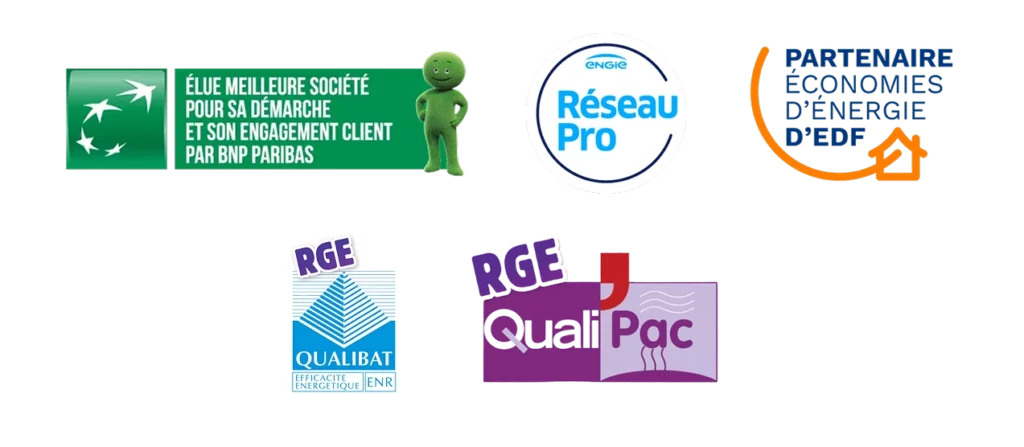 logo des partenaires et certification lié au dépannage de pompe à chaleur