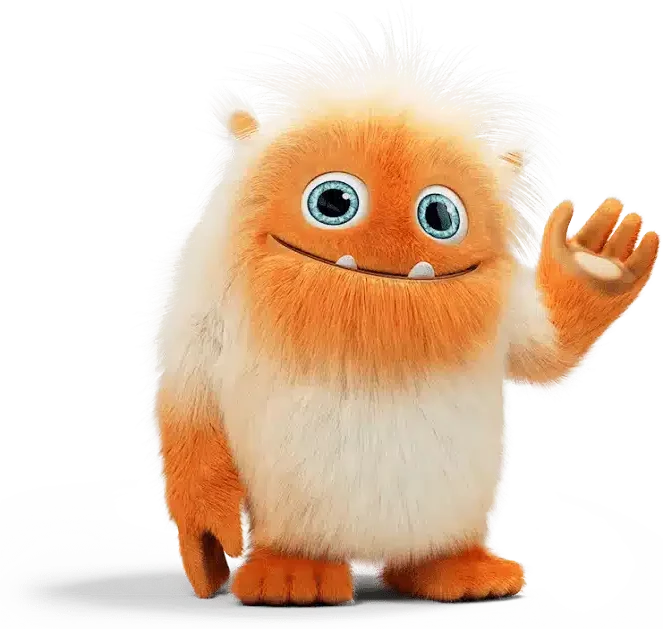 Mascotte d'Oméo qui fait un signe de la main